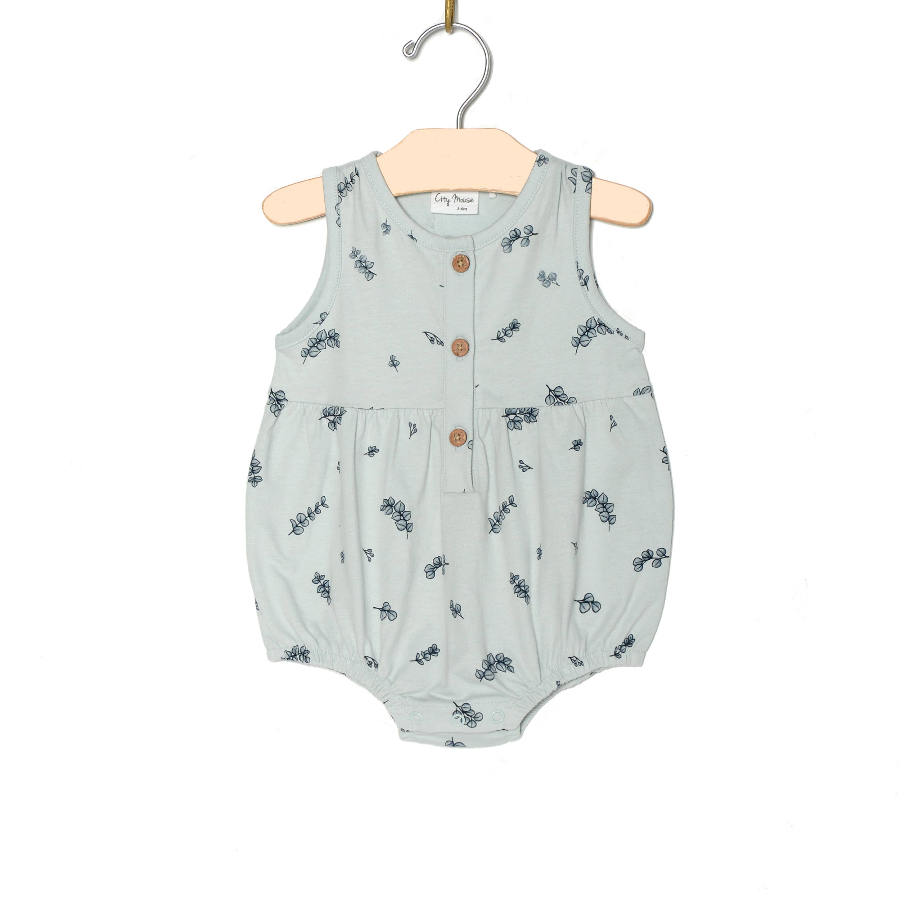 Button Front Romper- Eucalyptus