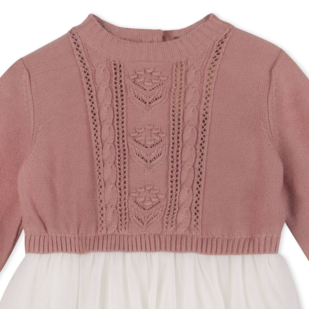 Cable Floral Sweater Knit Top & Tutu Baby Dress Organic : Teal Blue