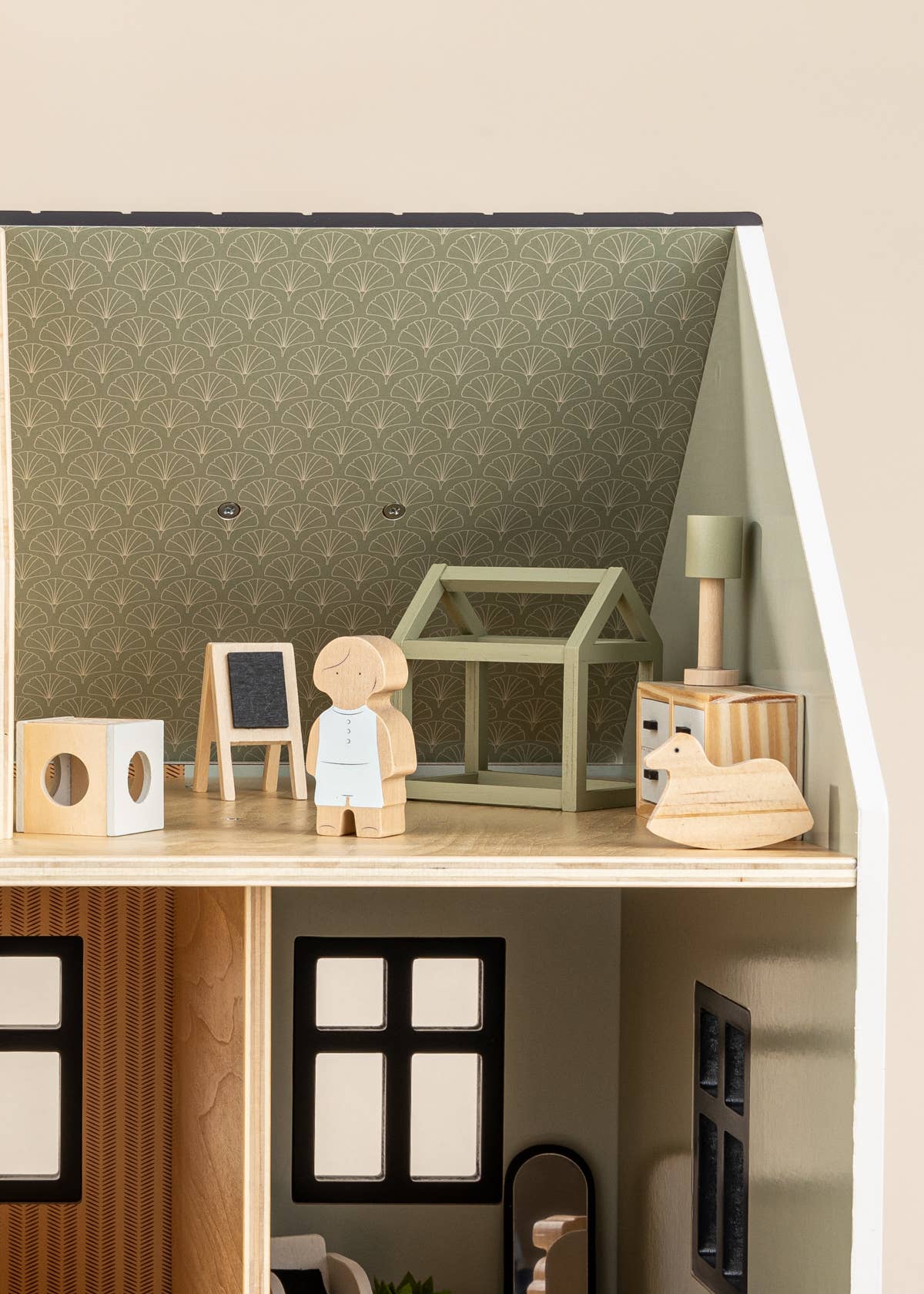 Meubles et accessoires pour chambre d'enfant en bois pour maison de poupée (7 pièces)