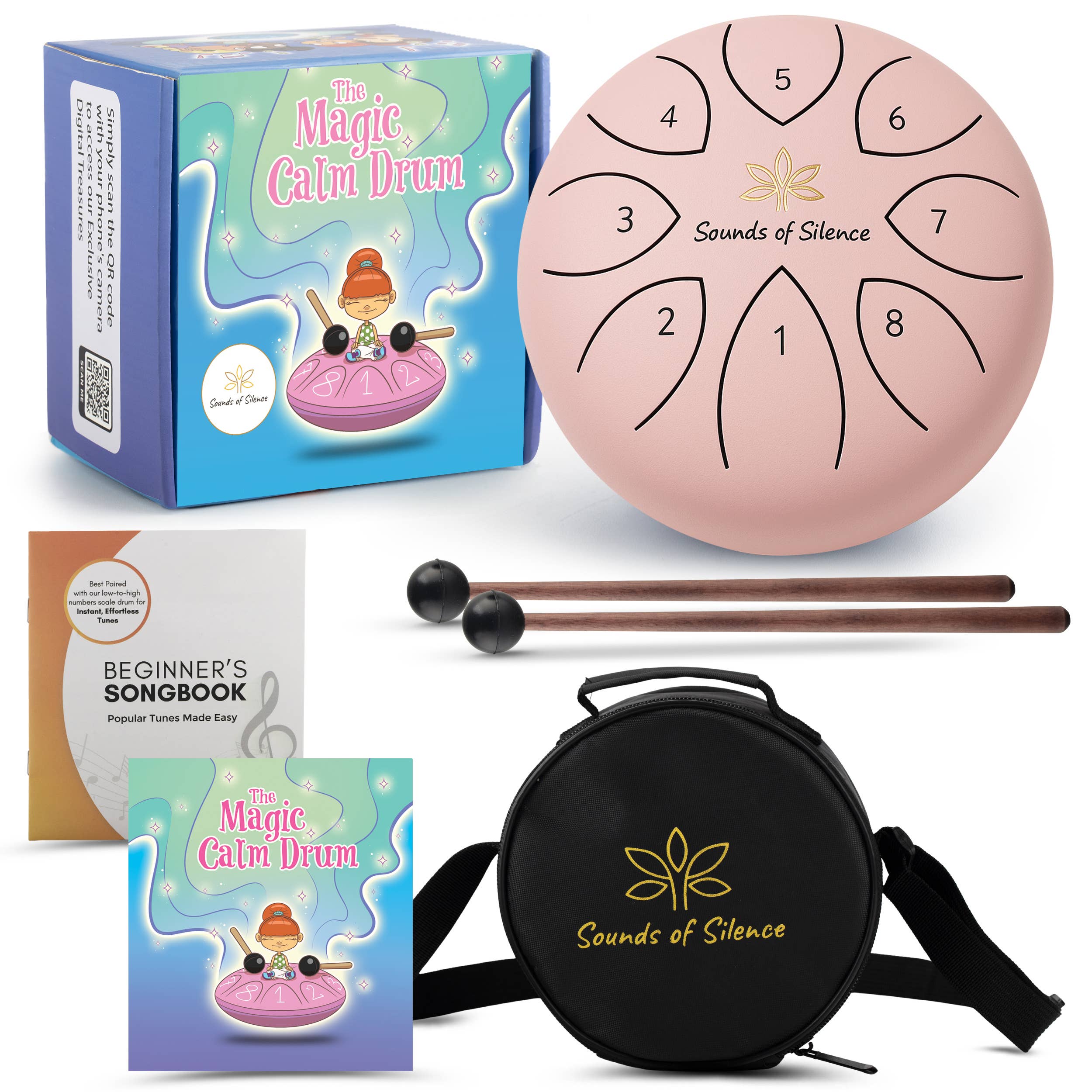 Magic Calm Drum Tongue Drum, Songbook and Storybook (PINK)