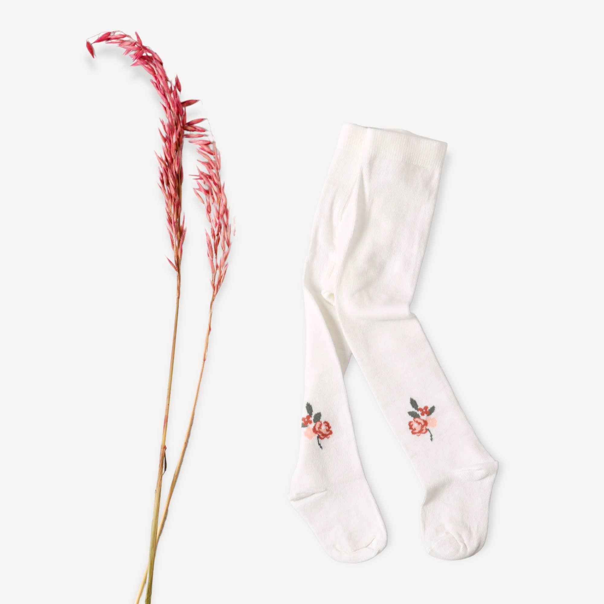 Fine Knit Baby Girl Tights (Floral Jacquard/ Organic Blend): NB (New Born)
