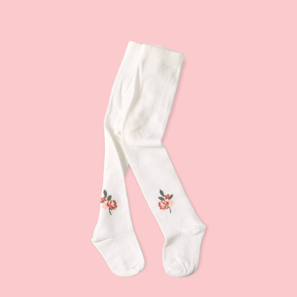 Fine Knit Baby Girl Tights (Floral Jacquard/ Organic Blend): NB (New Born)