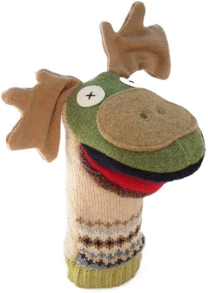 Moose Puppet | Reclaimed Wool: 12 inch height (30.5 cm).