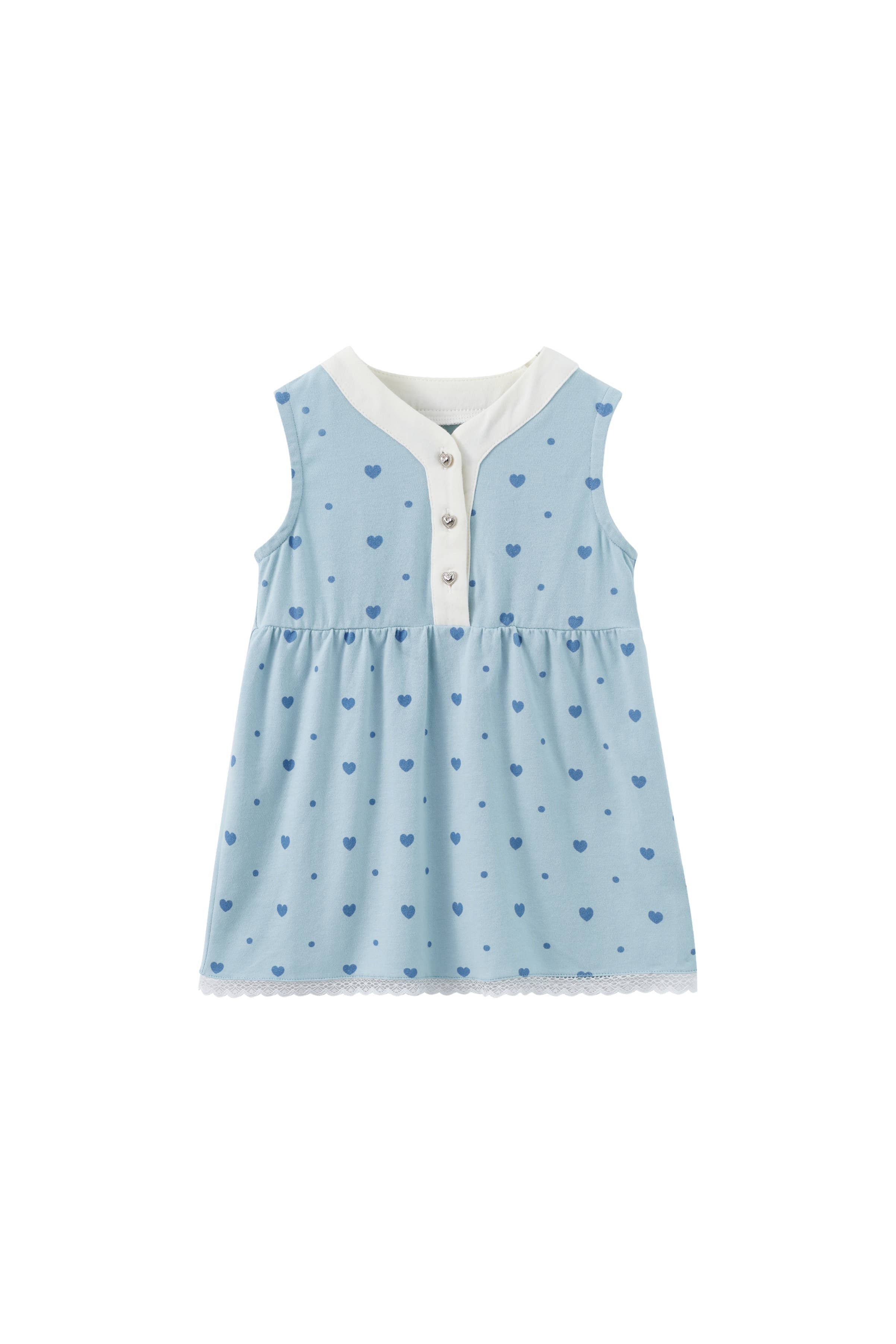 Girl Ruffle Tank Dress-Blue Hearts