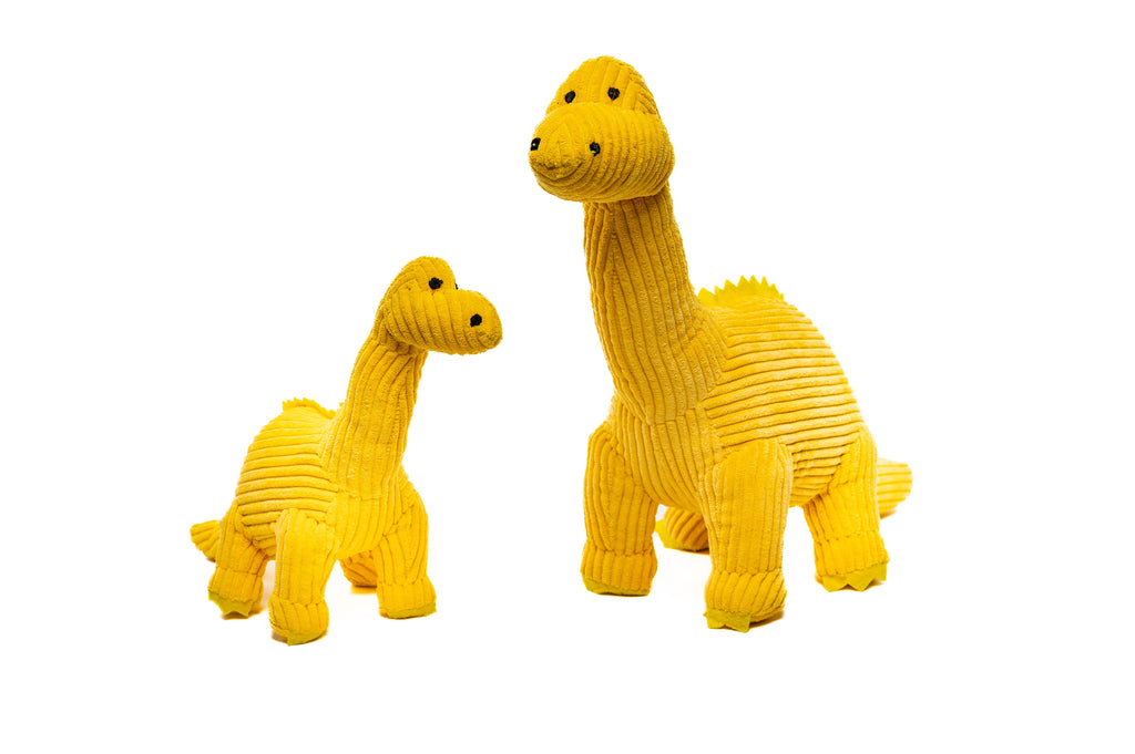 Small Corduroy Diplodocus Dinosaur Soft Toy Teddy in Yellow