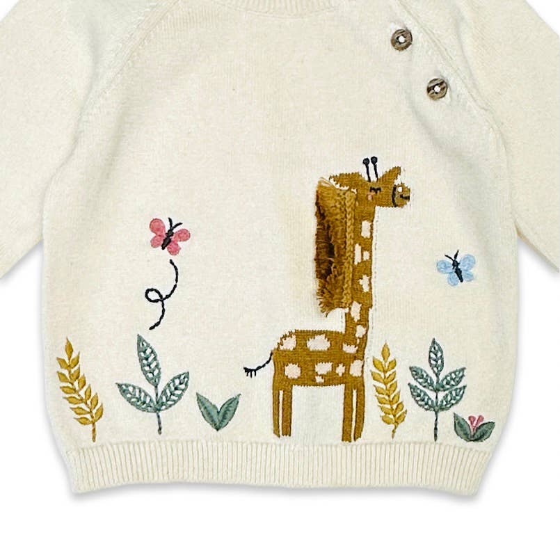 Giraffe Embroidered Knit Baby Pullover Sweater Organic
