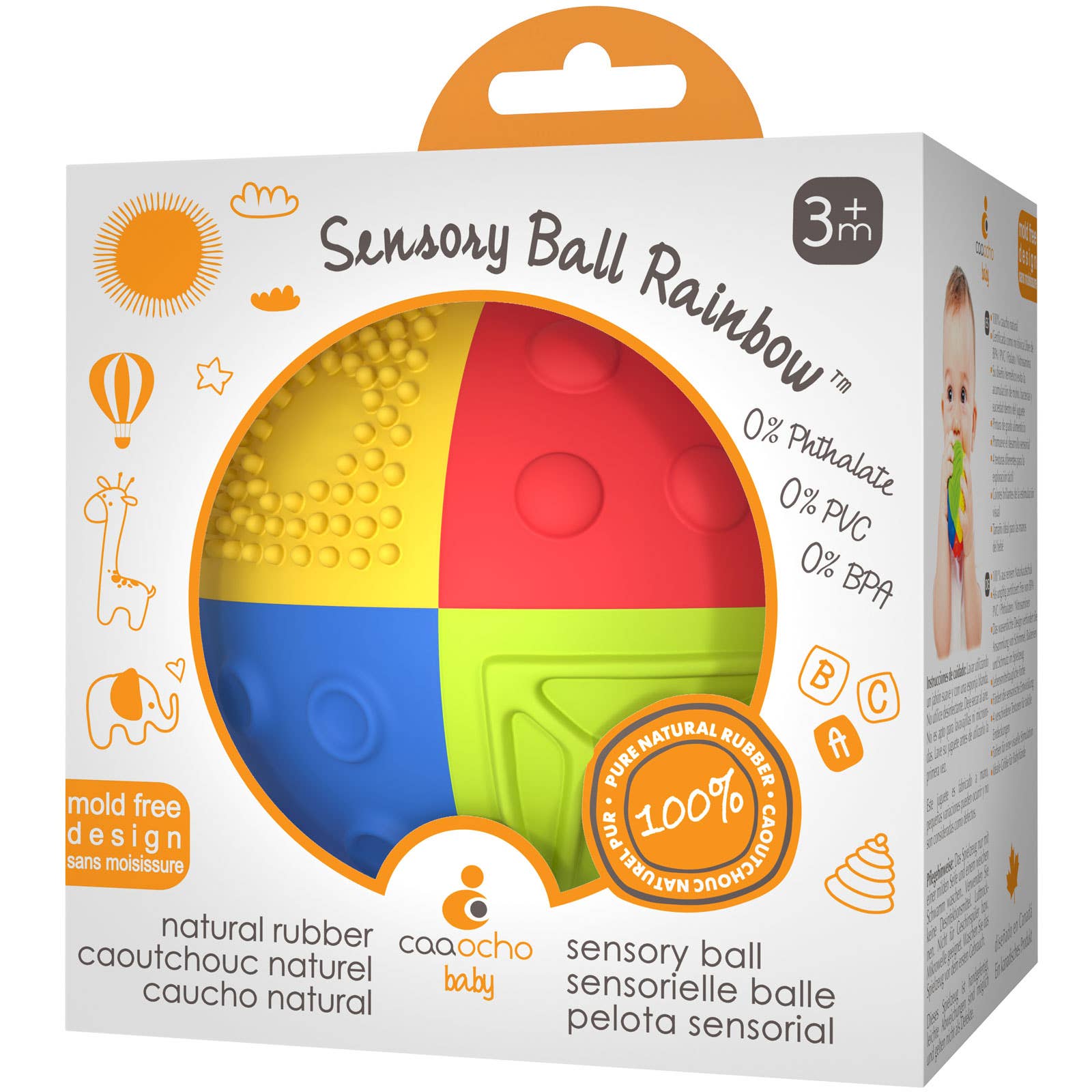 Natural Rubber 3" Sensory Ball Rainbow, Eco-Friendly