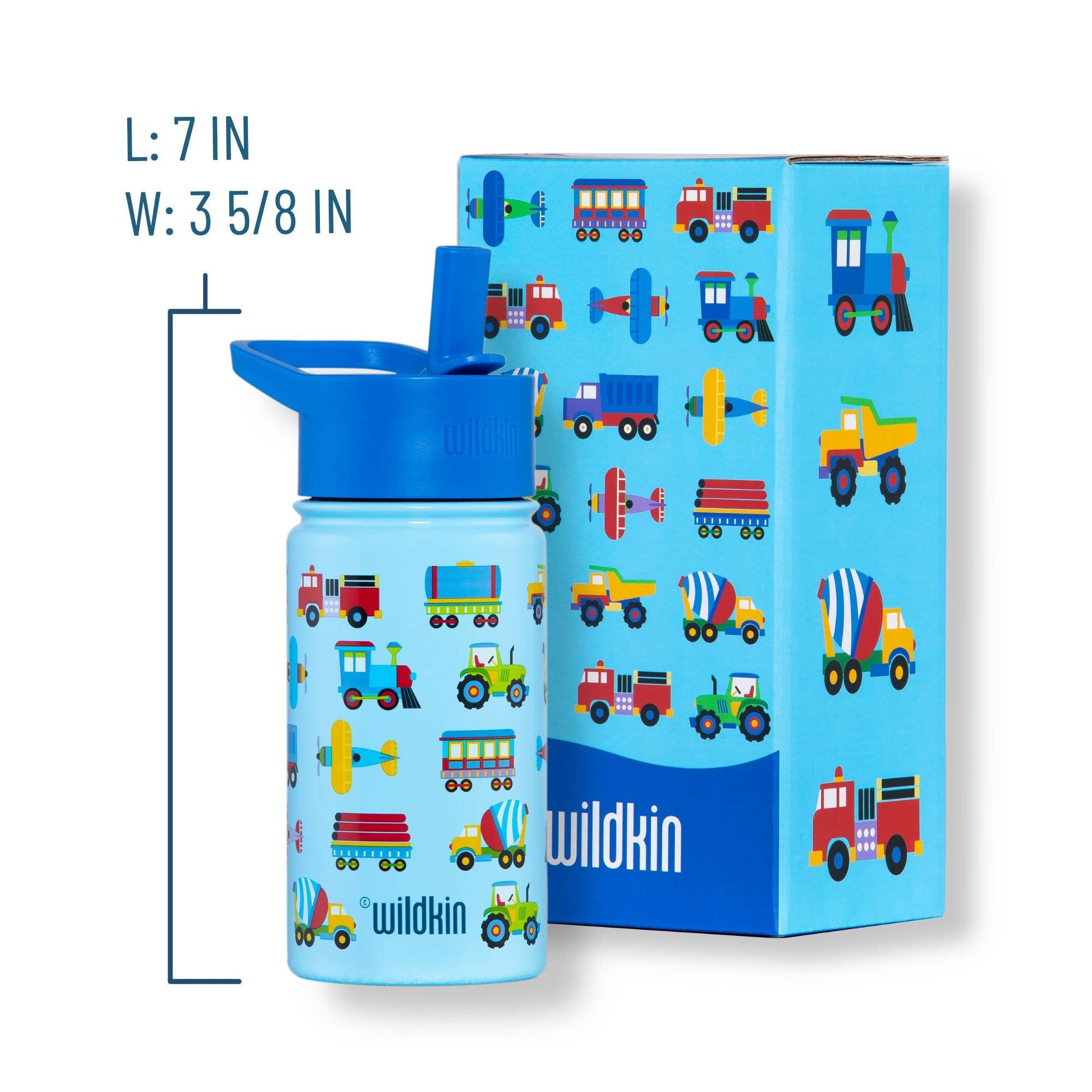 Bouteille d'eau en acier inoxydable de 14 oz, motif trains, avions et camions