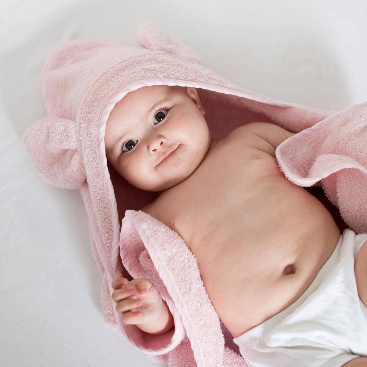 Organic Hooded Baby Towel Rabbit Pink