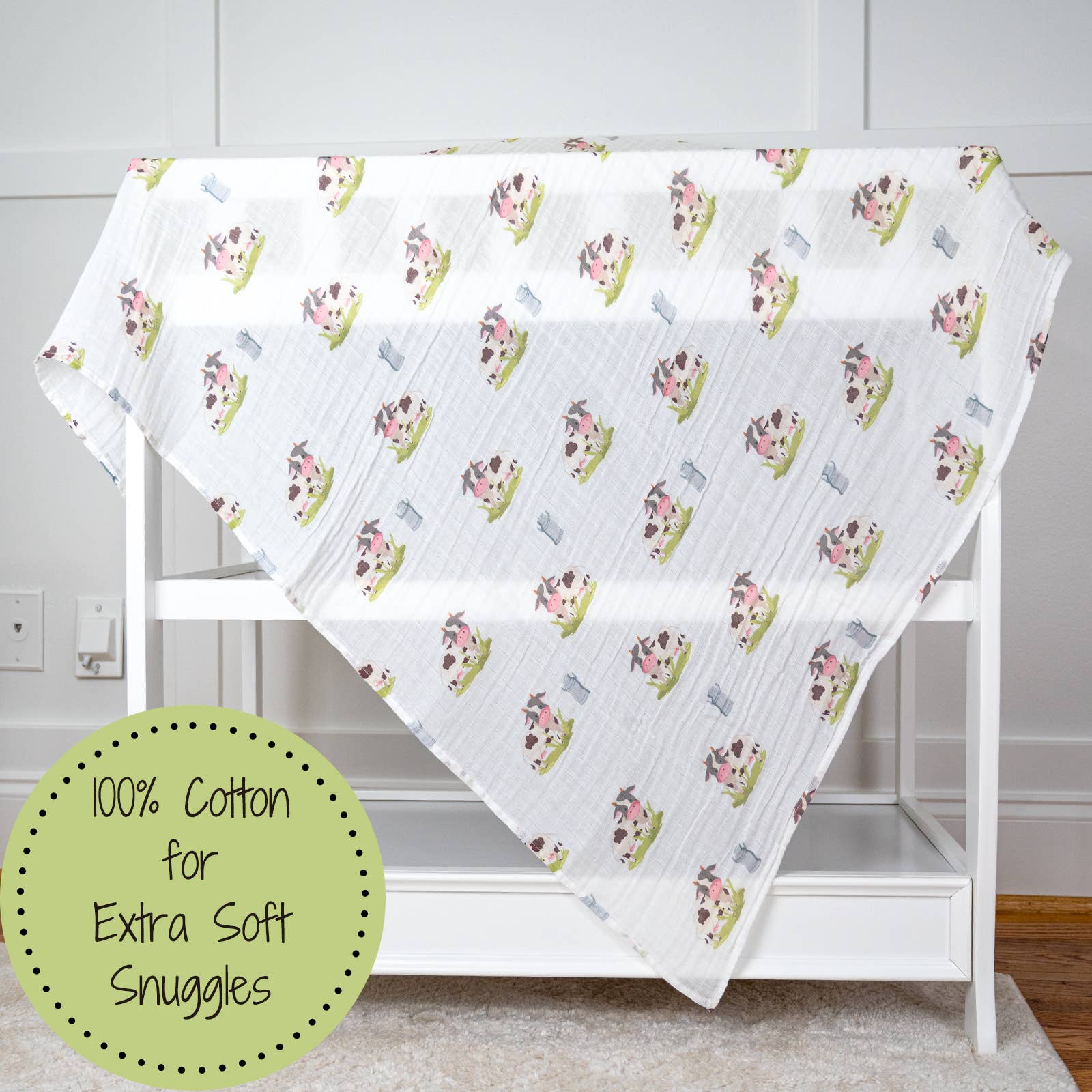 Moo Moo Here Farm Theme Baby Muslin Swaddle Blanket