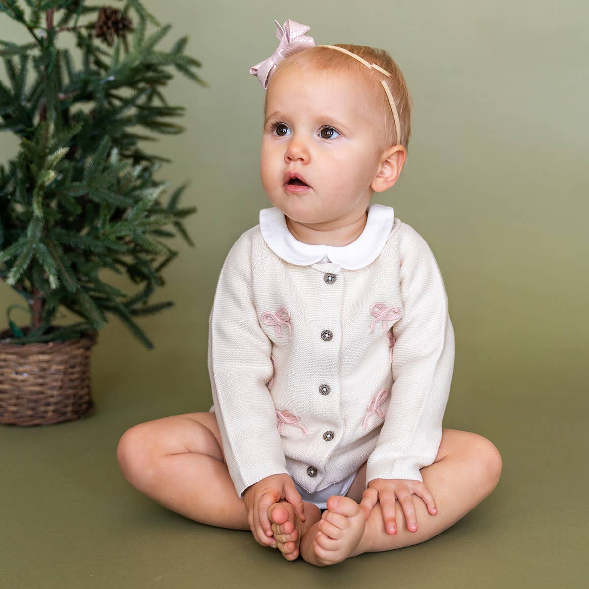 Zoe Bow Organic Sweater Knit Baby Button Cardigan
