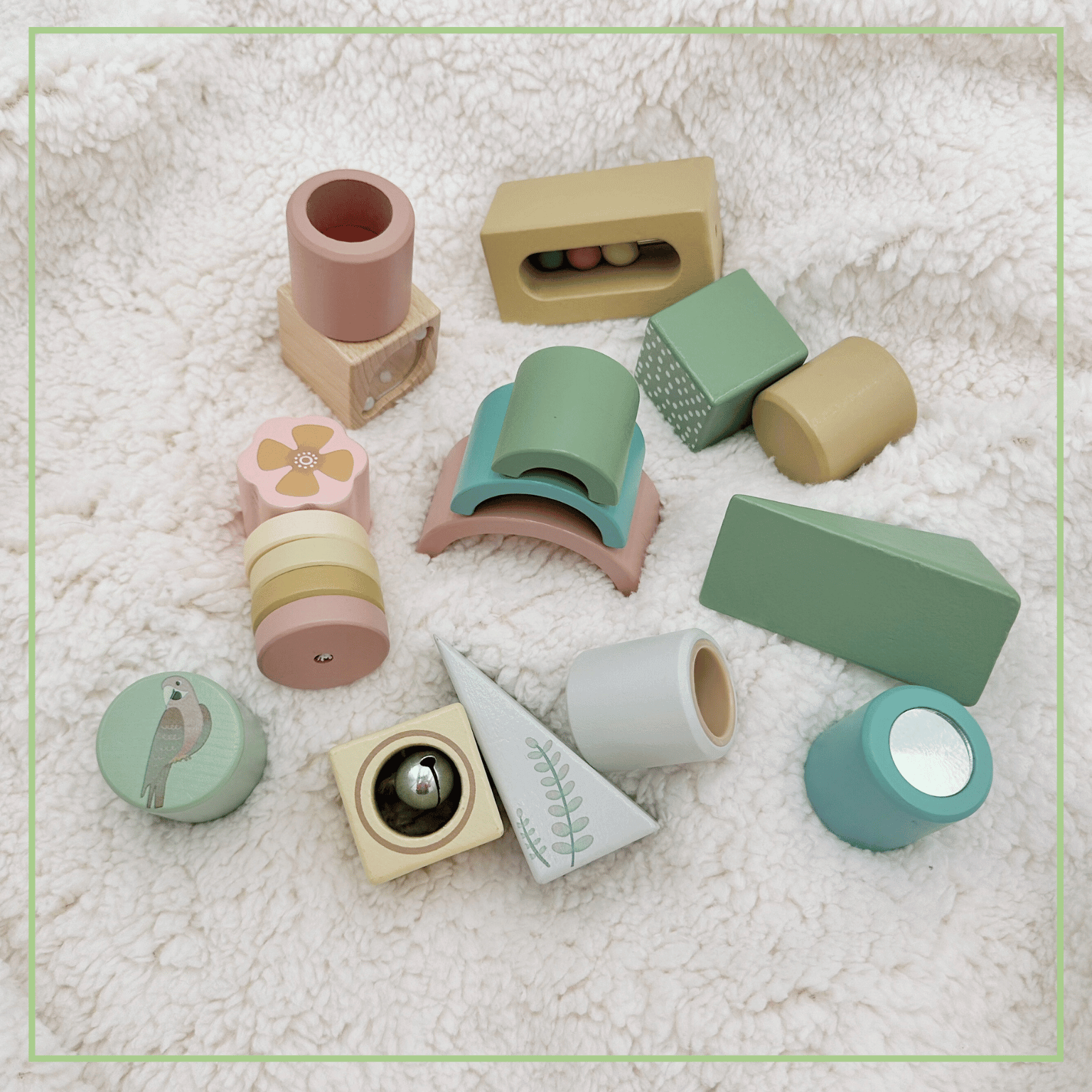 Wooden Activity Blocks 15pc - Interactive Sensory Blocks Ages 12m+