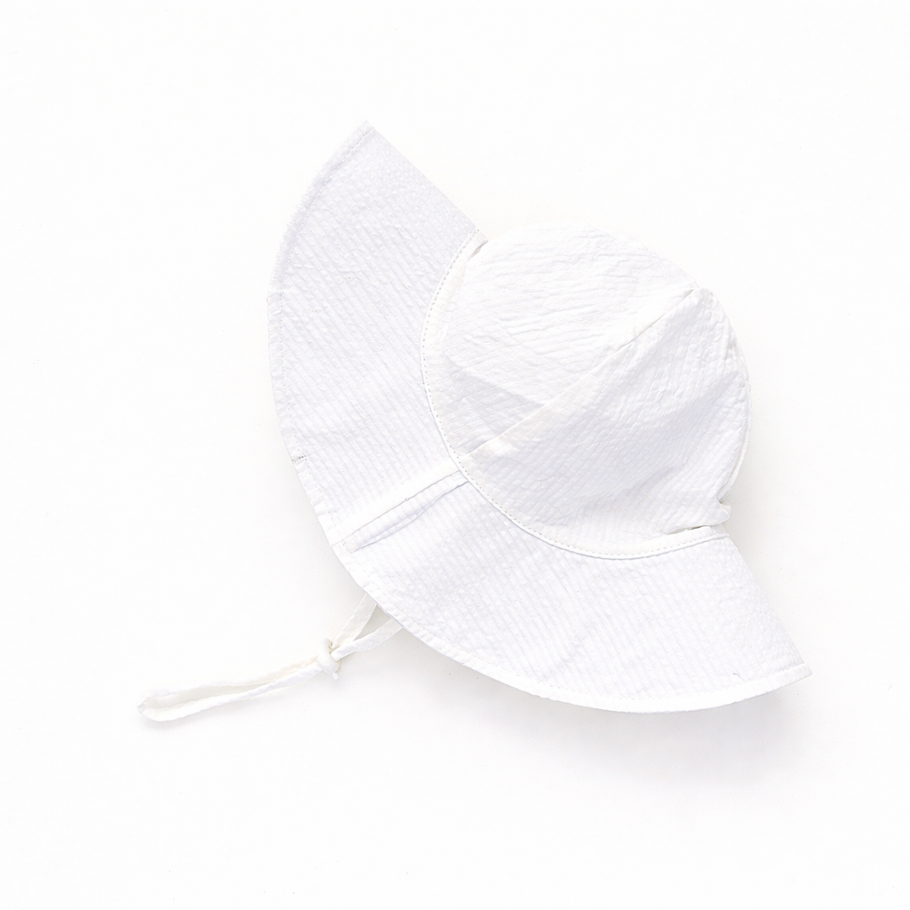 White Seersucker Sunhat UPF 50+ with Adjustable Strap
