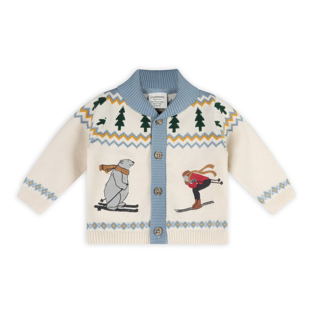 Ski Shawl Collar Baby Knit Cardigan (Organic Cotton): Natural / 18-24M