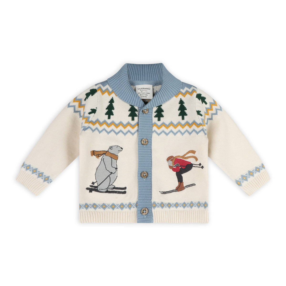 Ski Shawl Collar Baby Knit Cardigan (Organic Cotton): Natural / 18-24M