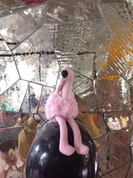 Pink Flamingo Baby Rattle, Knitted, Plush and Tweed