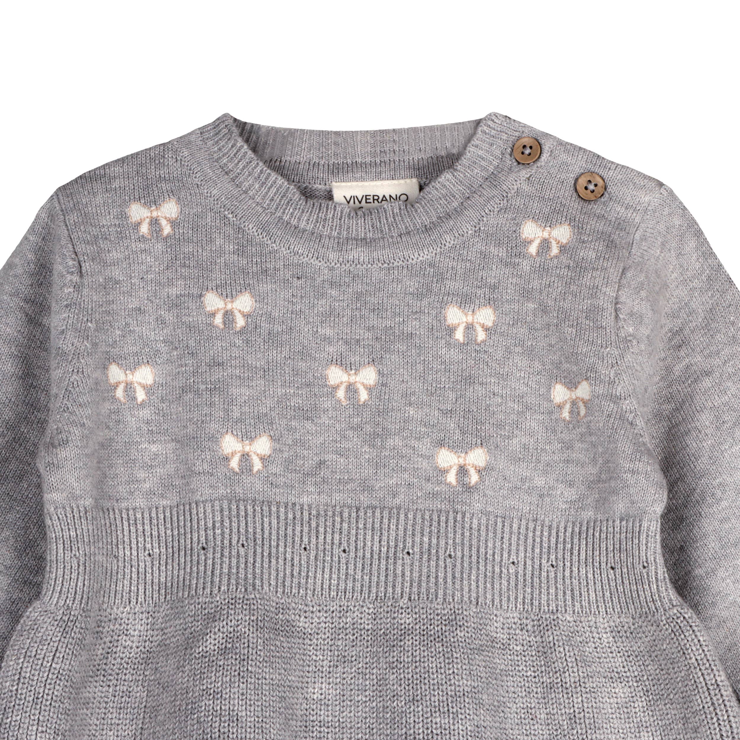 Emma Bow Balloon Sleeve Sweater Knit Baby Dress - Organic: Heather Grey