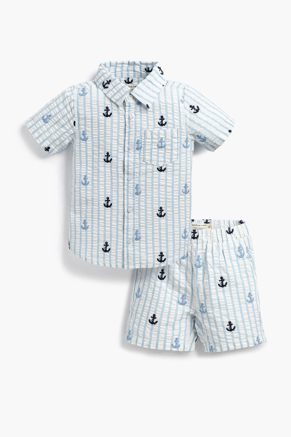 Kids Poplin Shirt + Short Set Nautical Anchors