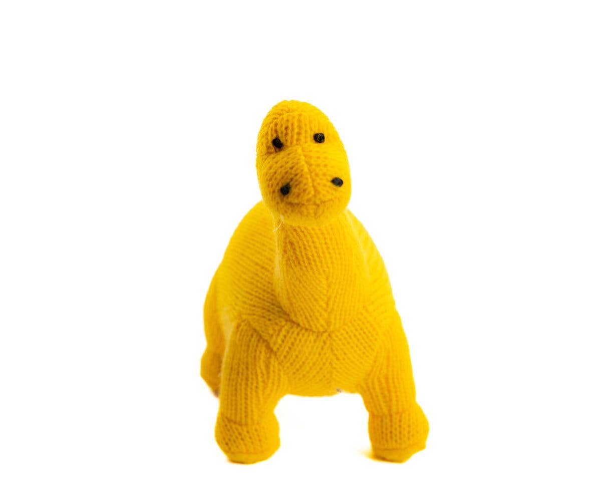 Knitted Diplodocus Dinosaur Baby Rattle Yellow