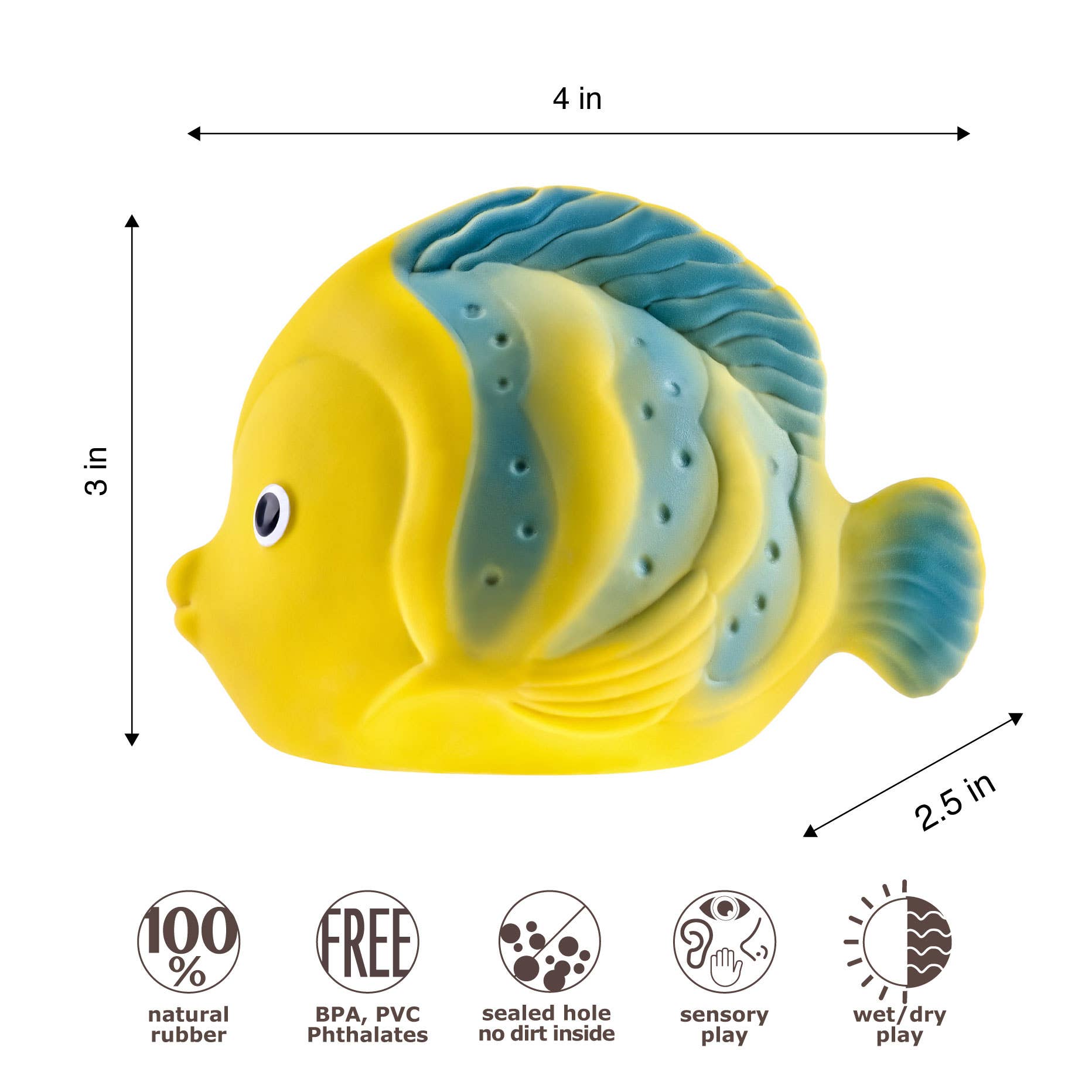 Natural Rubber Fish Non-Toxic Bath Toy, Mold-free design