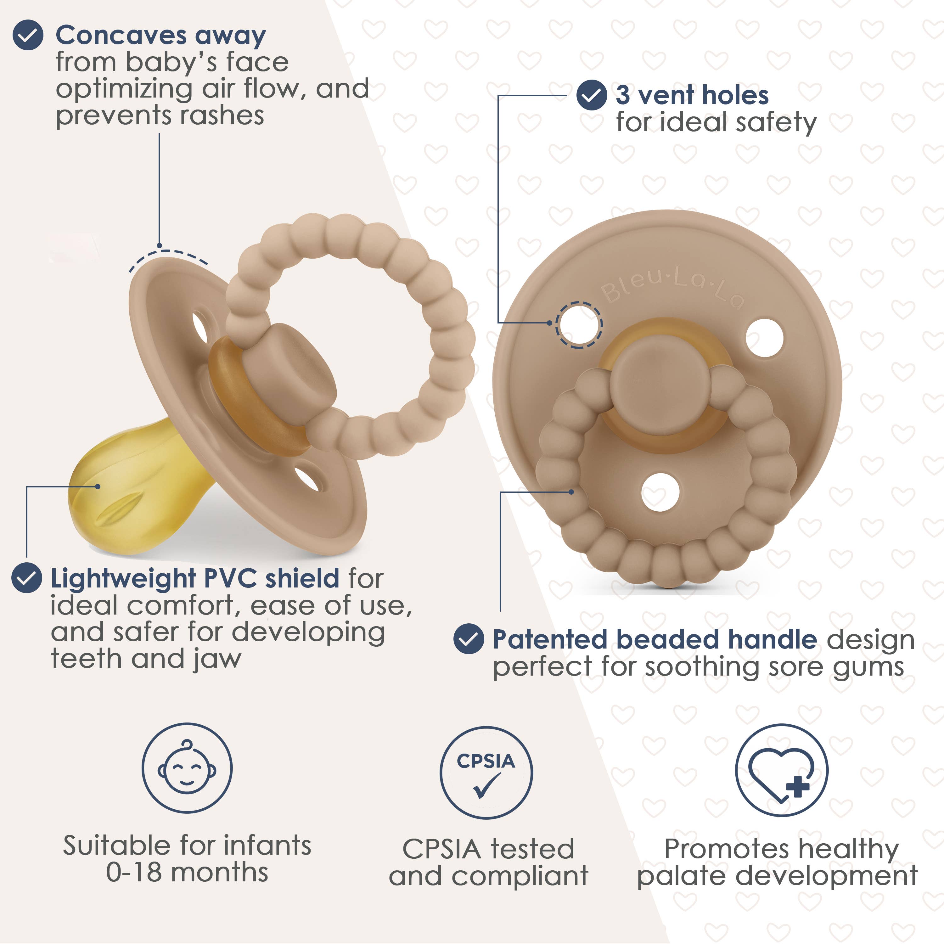 Luladream Pacifiers - Natural Rubber Nipple: Ash Blue + Sky Blue + Clips