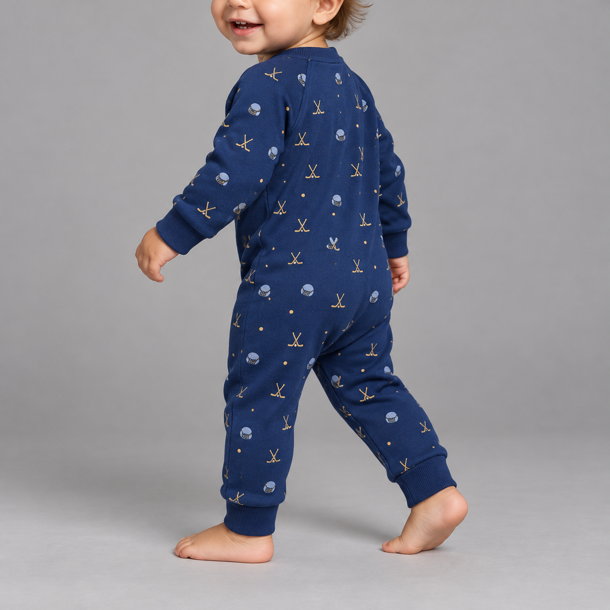 Baby Fleece Organic Cotton Bodysuit-Hockey