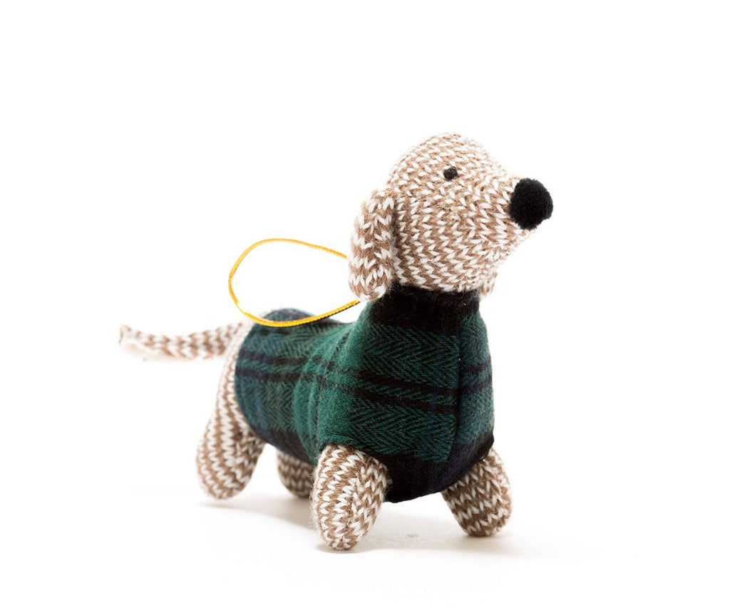 Sausage Dog in Tartan Jumper Hanging Decoration