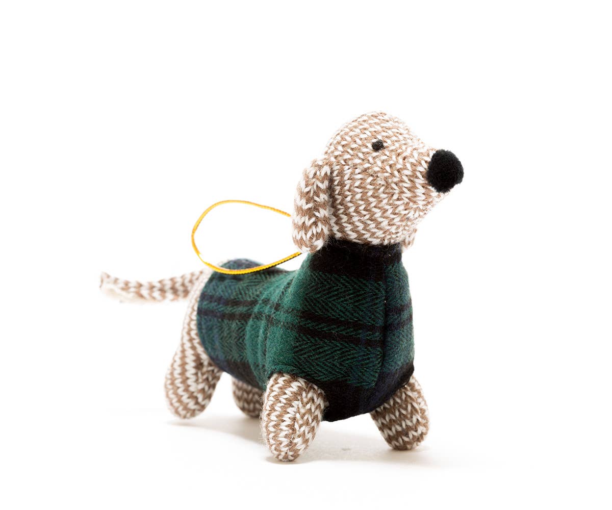 Sausage Dog in Tartan Jumper Hanging Decoration
