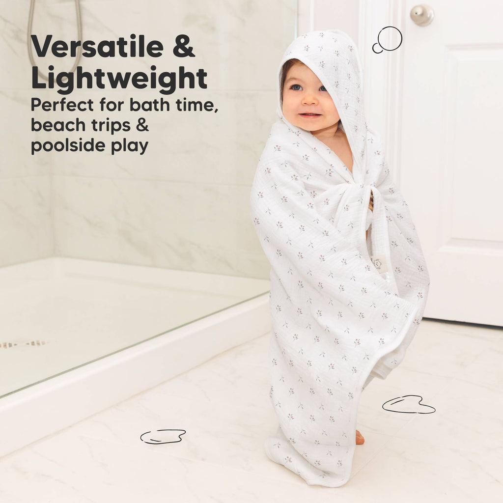 KeaBabies Lyra Muslin Hooded Towel: Petunia
