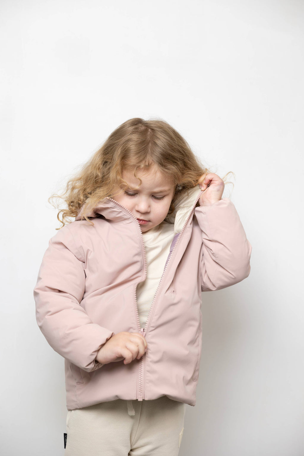 Kids Puffer Jacket - Porteau Reversible Waterproof - Fall/Winter - Dusty Rose