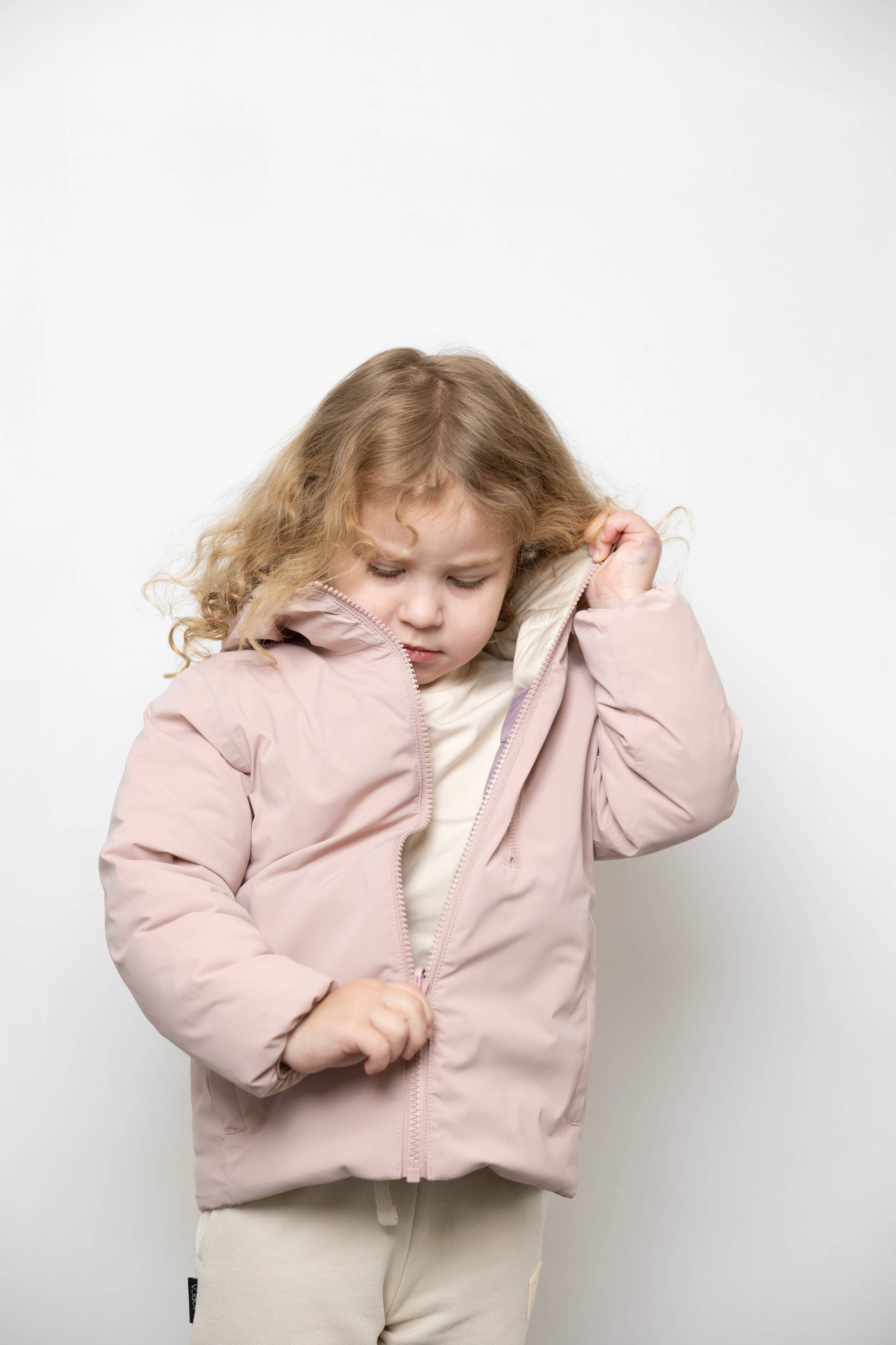 Kids Puffer Jacket - Porteau Reversible Waterproof - Fall/Winter - Dusty Rose