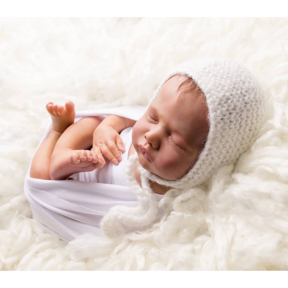 Newborn Baby White Angora Knit Bonnet