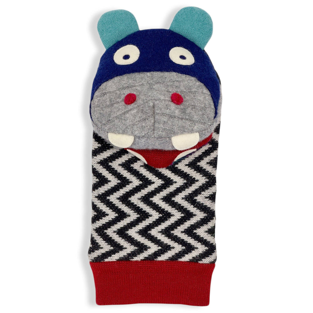 Hippo Puppet | Reclaimed Wool: 12 inch height (30.5 cm).