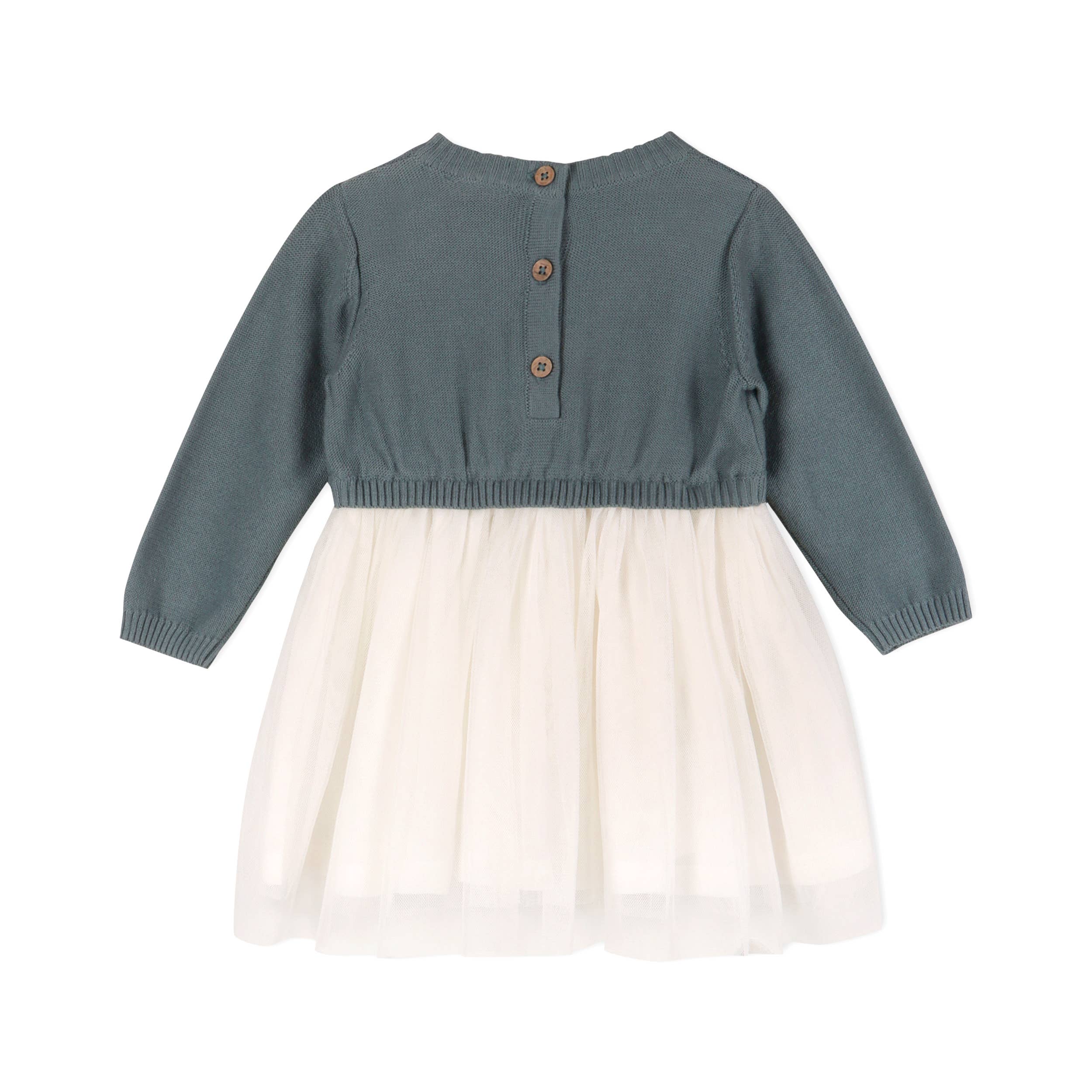 Cable Floral Sweater Knit Top & Tutu Baby Dress Organic : Teal Blue