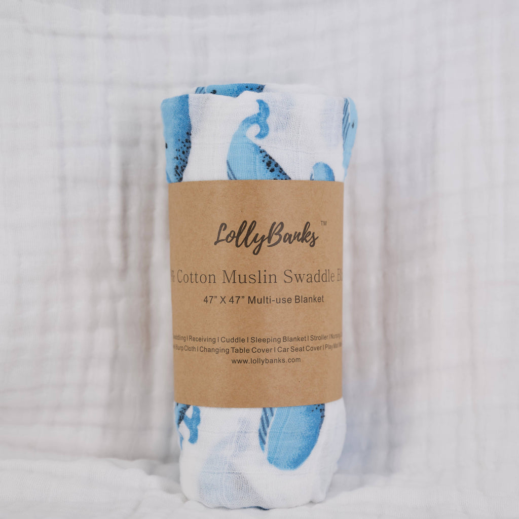 Whale, Whale, Whale Baby Muslin Swaddle Blanket