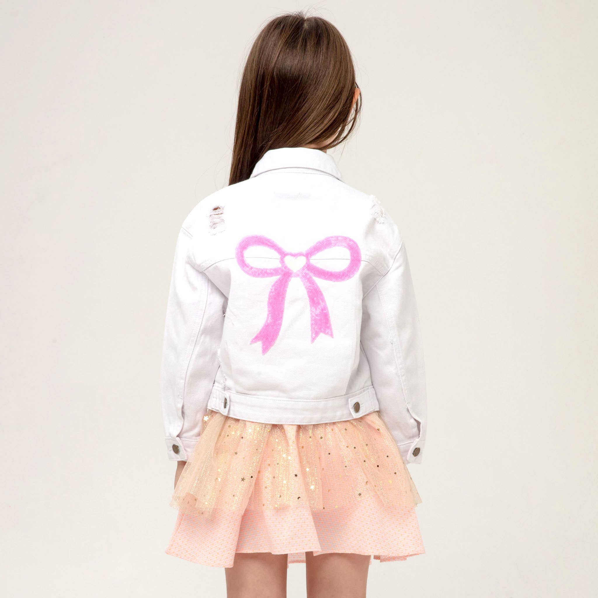 Patched Denim Jacket: White Bow