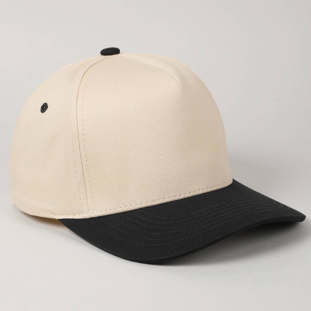 Kids Plain Two Tone Canvas Cotton Baseball Cap : Black / ONE SIZE