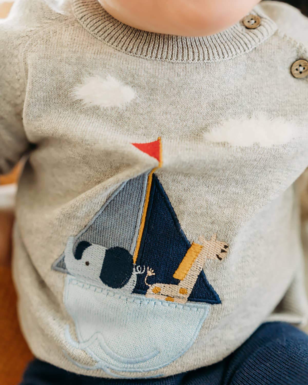 Sailboat Applique Sweater Knit Baby Pullover-Organic Cotton
