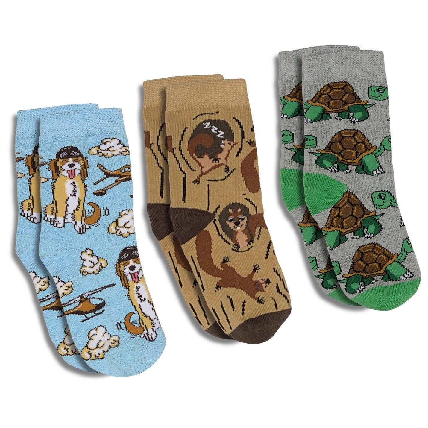 Cockapoo Pilot, Squirrels and Tortoises Kids Socks / 3-Pack