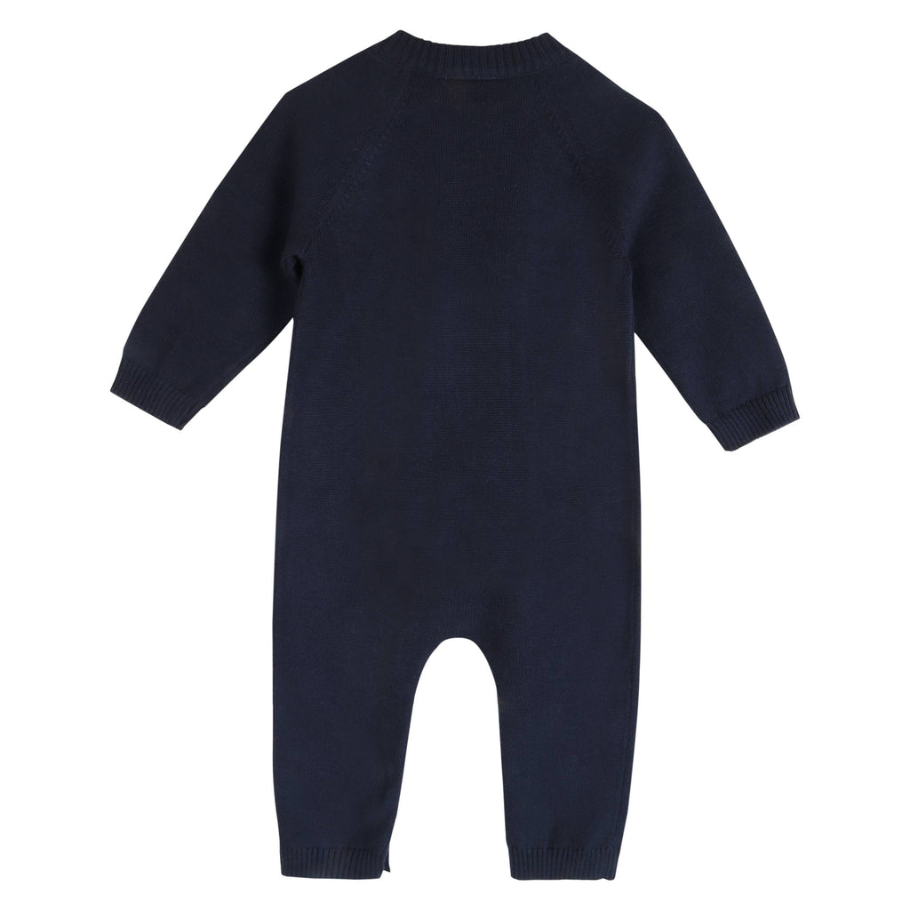 Spotty Dog Organic Cotton 3D Knit Baby Jumpsuit Navy