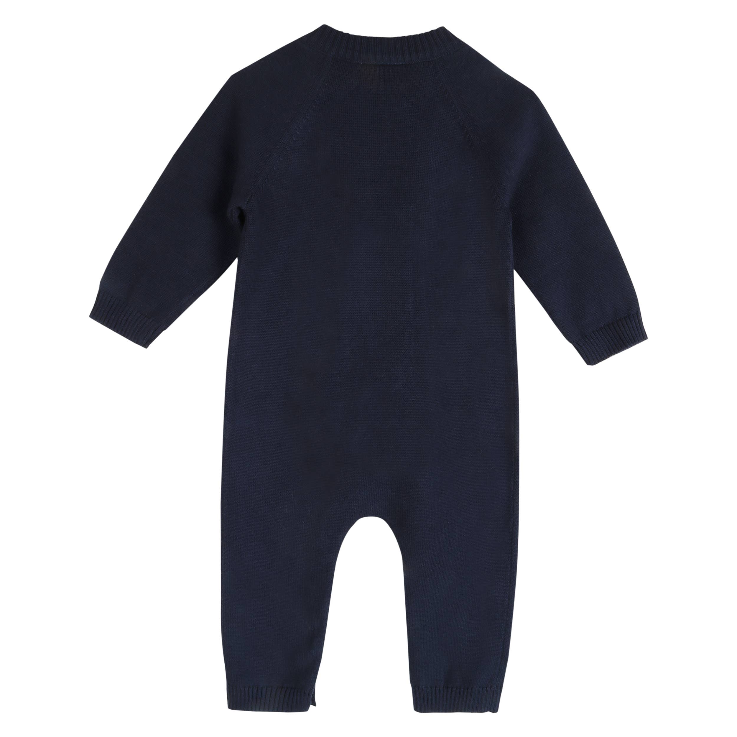 Spotty Dog Organic Cotton 3D Knit Baby Jumpsuit Navy