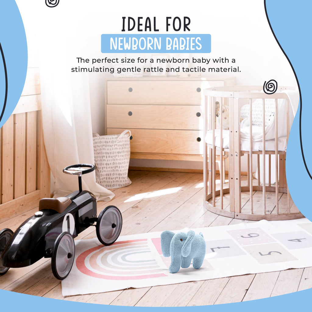 Blue Elephant Baby Rattle Knitted Organic Cotton