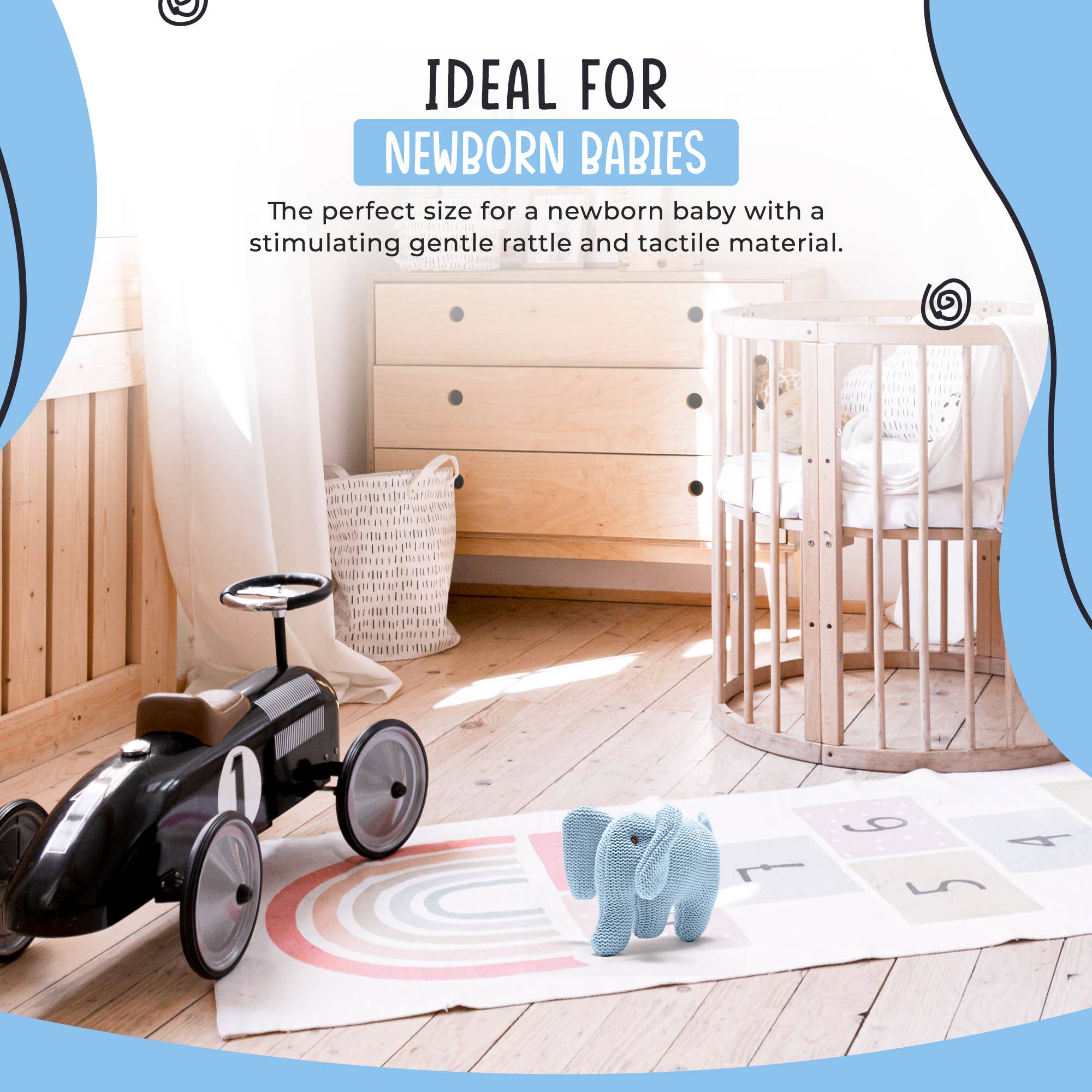 Blue Elephant Baby Rattle Knitted Organic Cotton