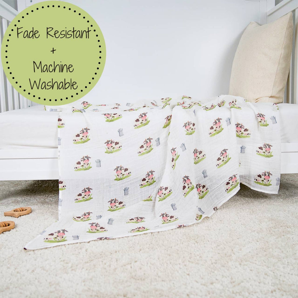 Moo Moo Here Farm Theme Baby Muslin Swaddle Blanket