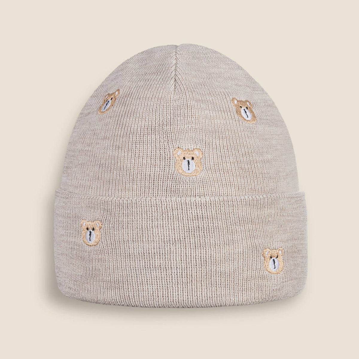 Kids 100% Merino Wool Beanie – LITTLE BEAR | Embroidered Beige