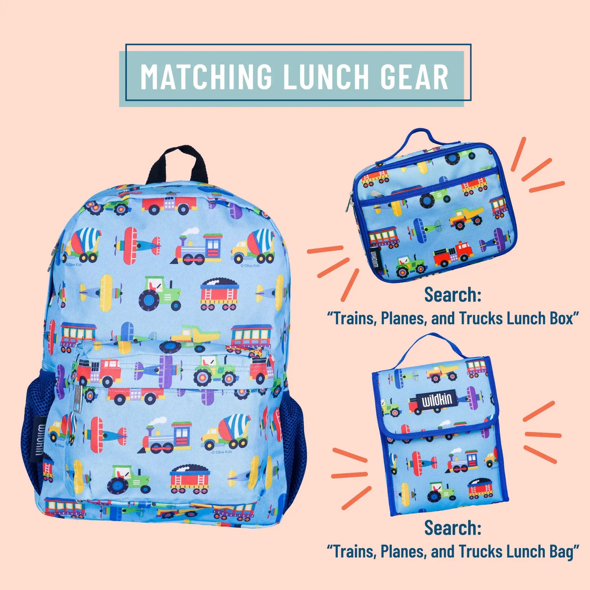 Trains Planes and Trucks Backpack - 16 Inch