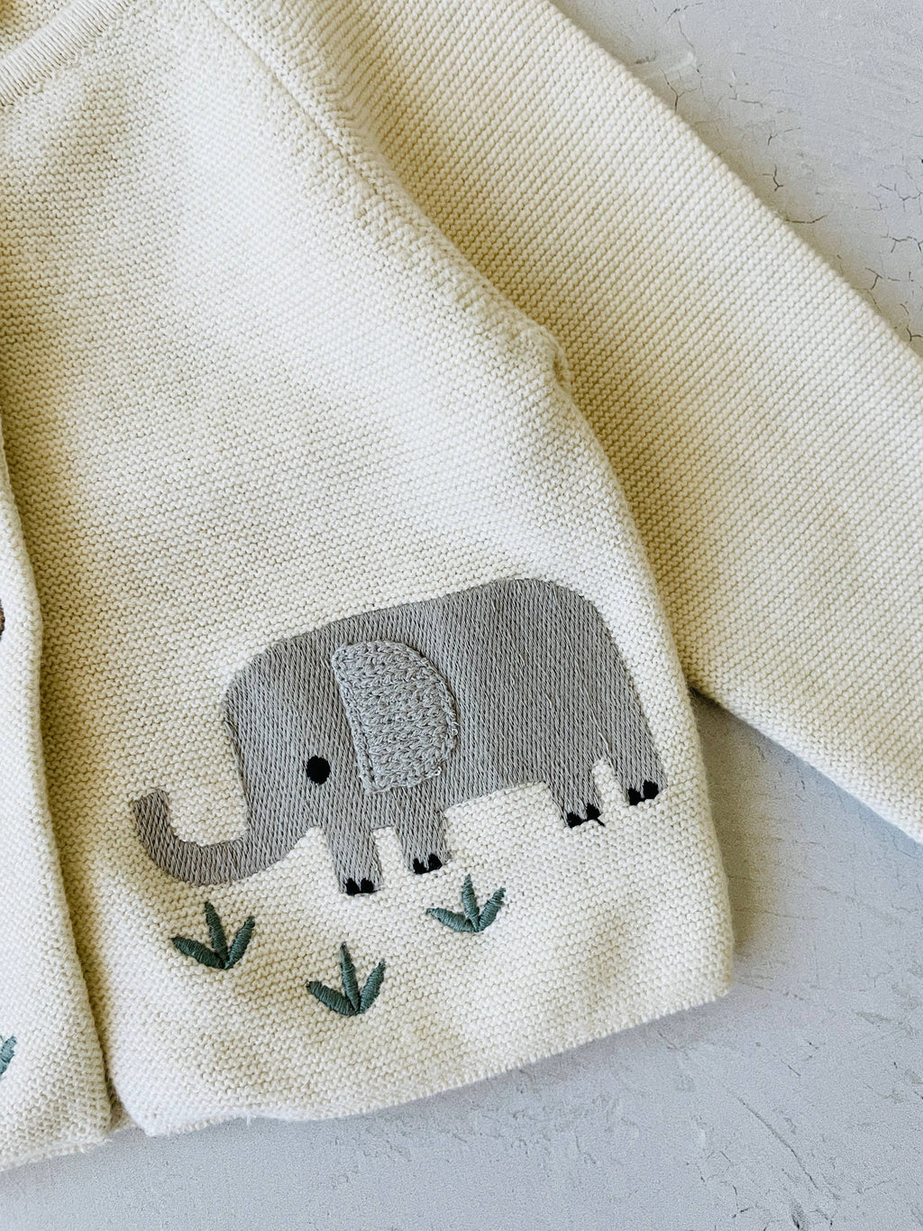 Animal Safari Organic Embroidered Baby Cardigan Sweater Natural