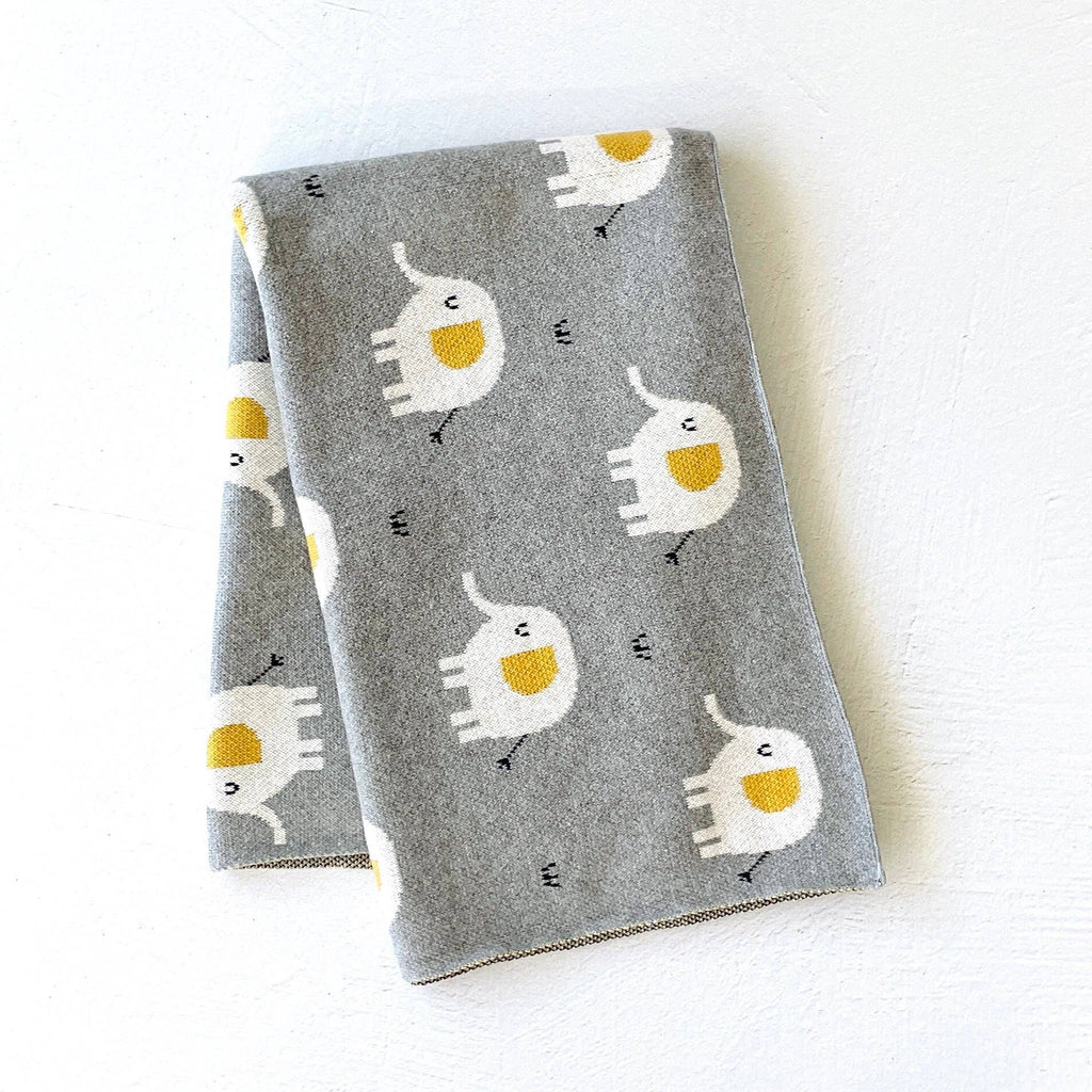 Elephant - Organic Cotton Jacquard Sweater Knit Baby Blanket: One Size