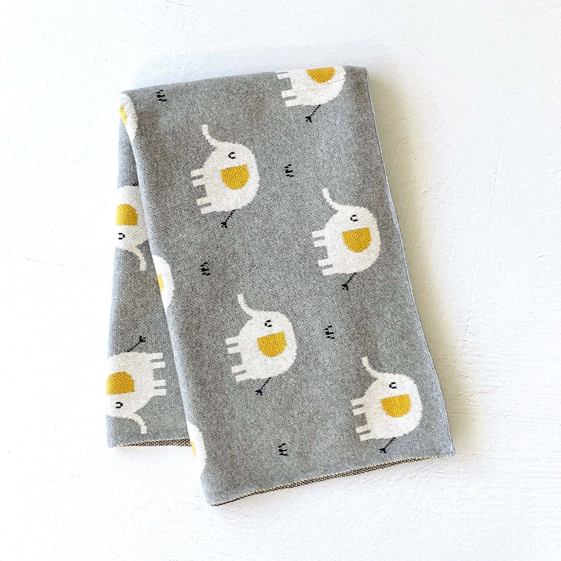 Elephant - Organic Cotton Jacquard Sweater Knit Baby Blanket: One Size