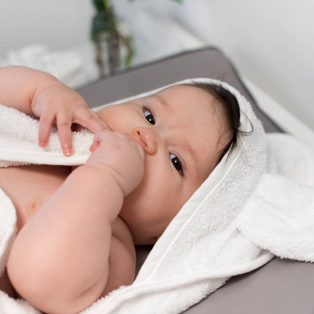 Organic Hooded Baby Towel Rabbit White